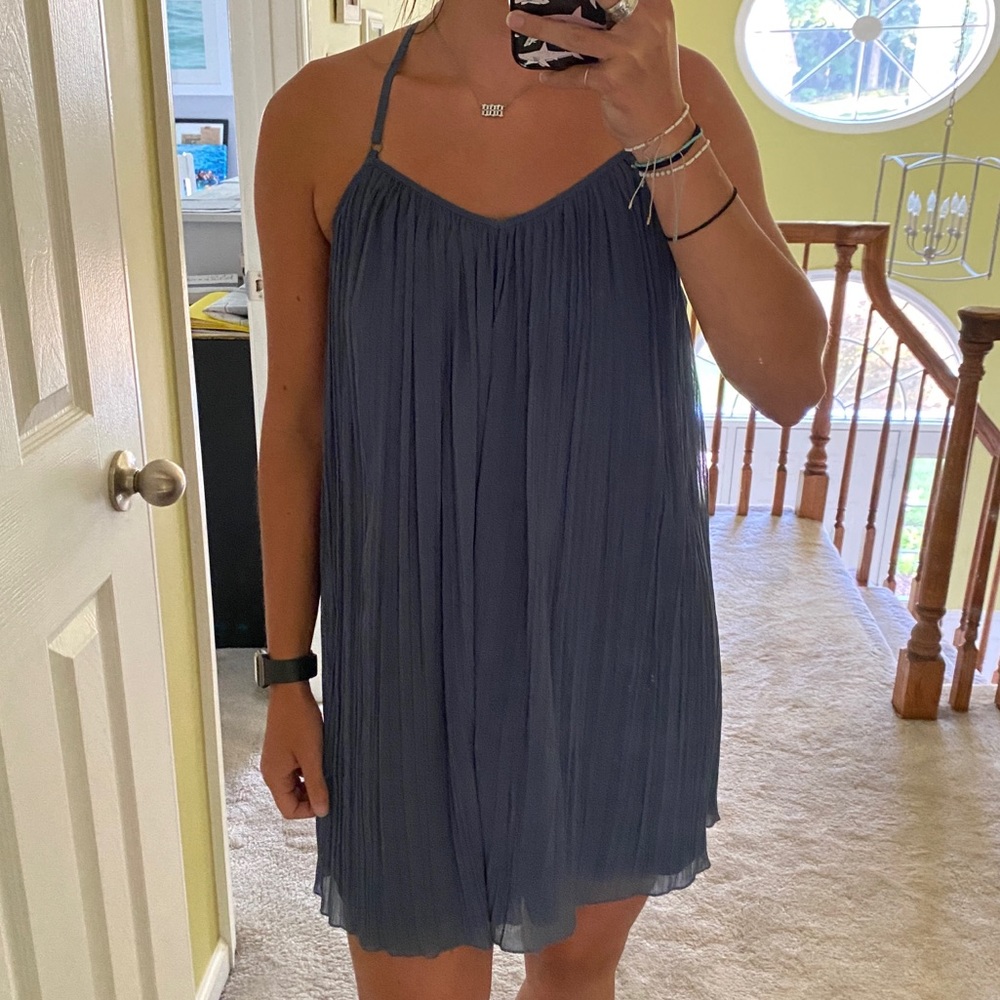 Abercrombie Blue Crinkle Halter Shift Dress